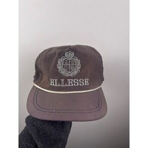 Vintage Ellesse Nylon Crest Logo Strapback Hat Charcoal Grey Embroidered Cap